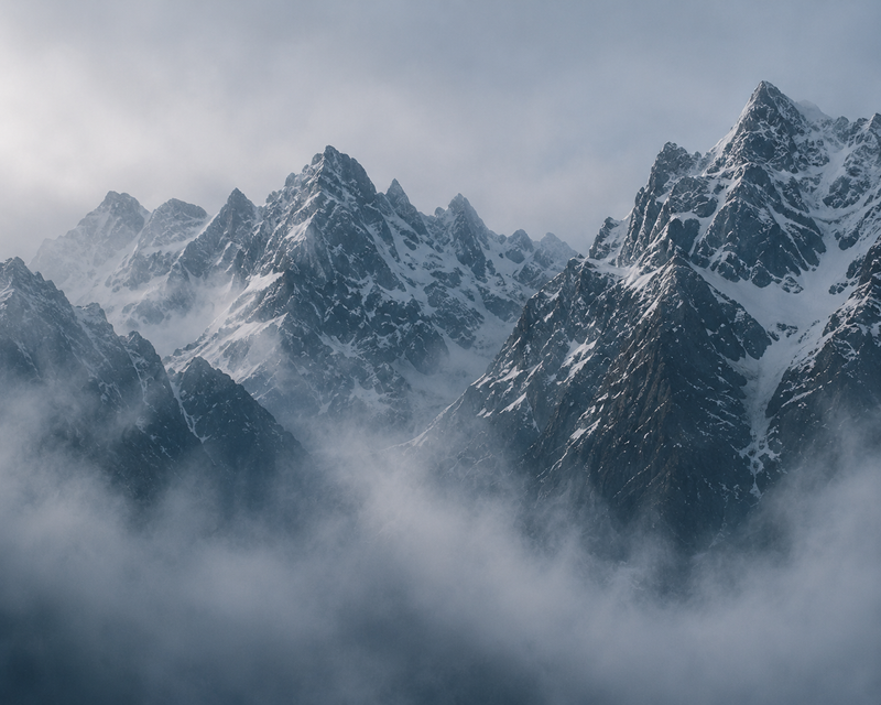 Misty mountain landscape inspired by eucalyptus freshness and peaceful clarity.